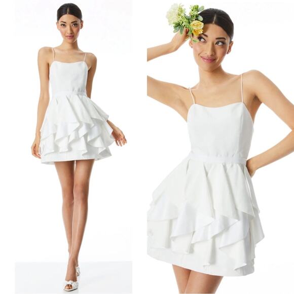 Alice + Olivia Nadie Scooped Bustier White Ruffle Mini Dress Size 2 - Picture 1 of 10